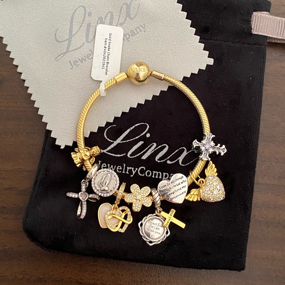 Linx Yellow Gold Snake Chain Bracelet with Religious Themed Charms - Picture 2 of 7